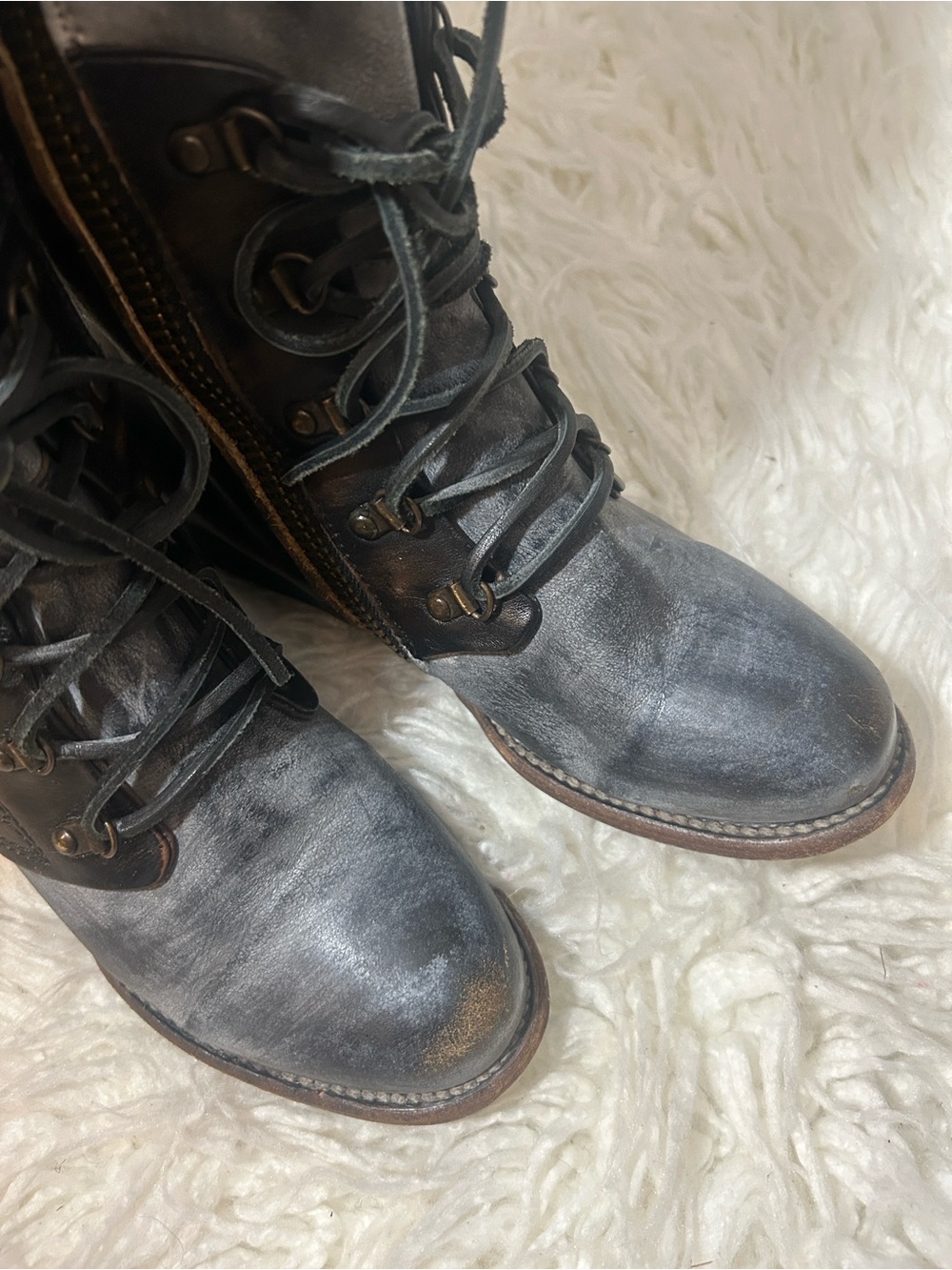 Freebird Ravi Two-Tone Brown & Gray Leather Lace-Up Ankle Boots size 8 - Picture 5 of 10